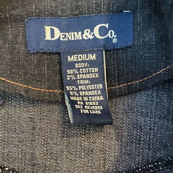 Denim & Co. M Black Denim Sweater Sleeves Full Zip Up Pockets Shacket - Picture 6 of 10